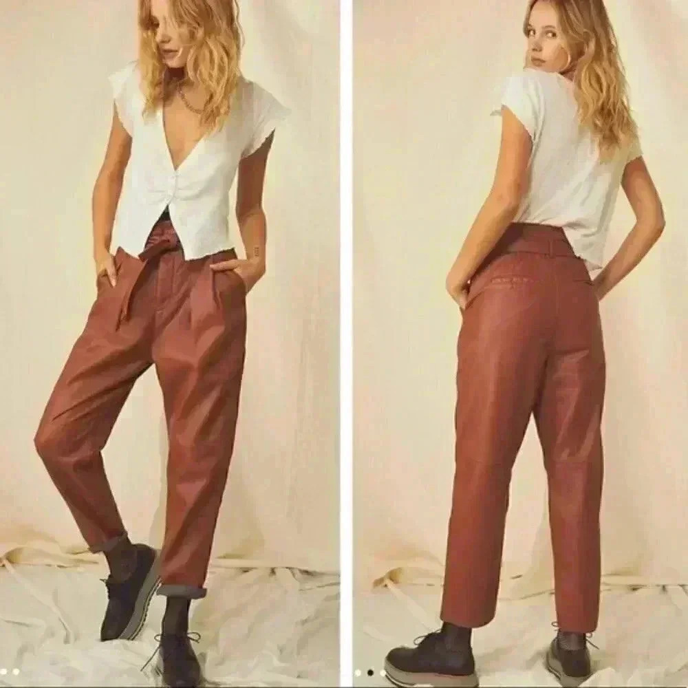 FP New without tag machine washable faux leather pants brown medium